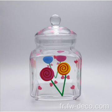 pot de bonbons en verre avec couvercle et boîte de couleur